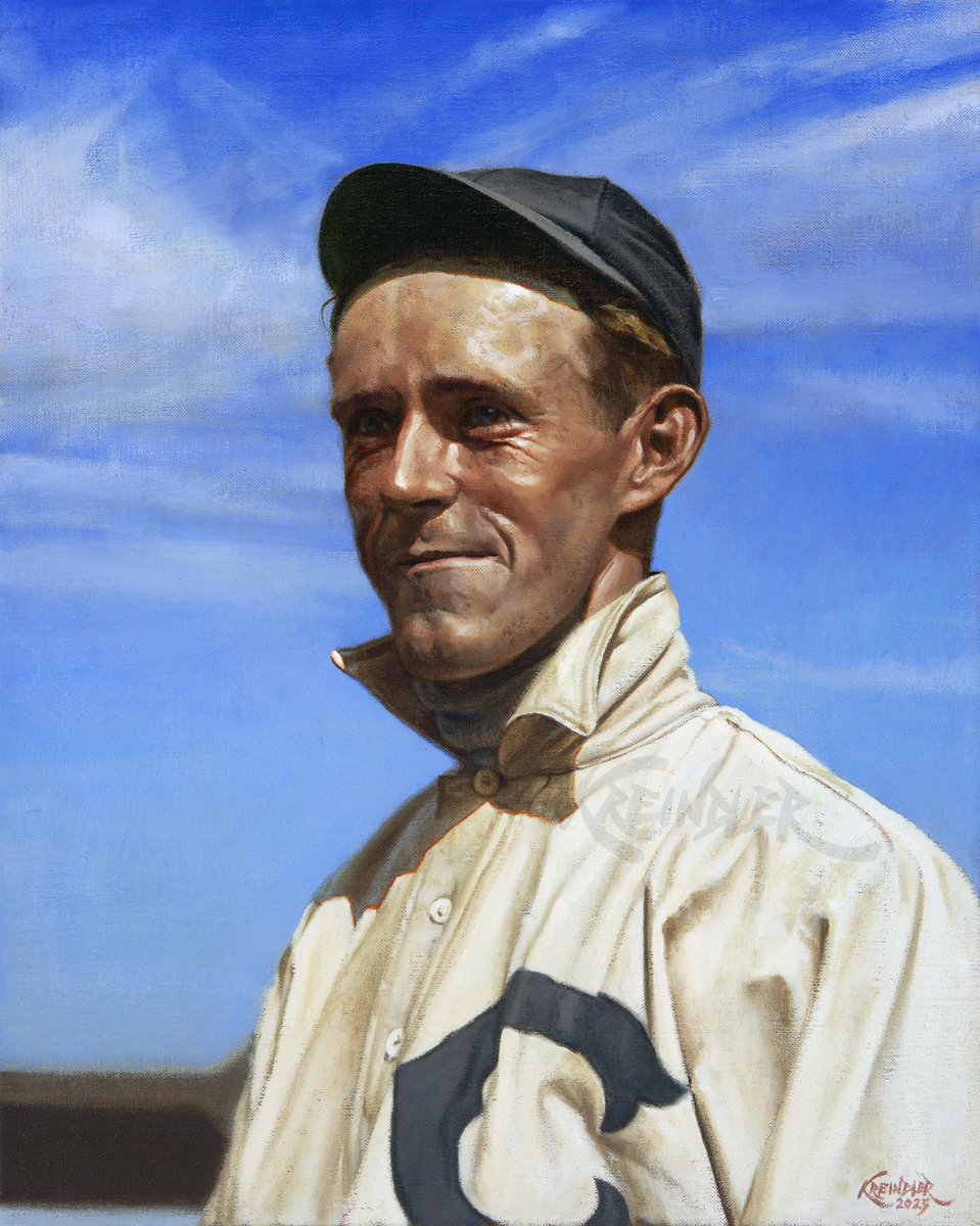 GraigKreindler's tweet image. #OTD in 1881, Johnny Evers was born in Troy, NY. A scrappy defensive second sacker, he was an integral part of a dynasty in Chicago's infield during the early 1900s, along with Joe Tinker, Frank Chance and Harry Steinfeldt. Here's my painting of him with the Cubs in 1907.