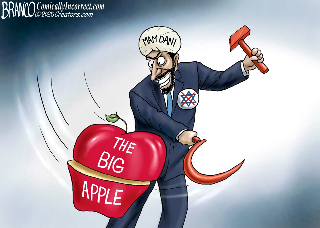 afbranco's tweet image. A.F. Branco Cartoon – NYC Mayoral Democrat Candidate Mamdani and his Communist agenda set to destroy New York City. comicallyincorrect.com