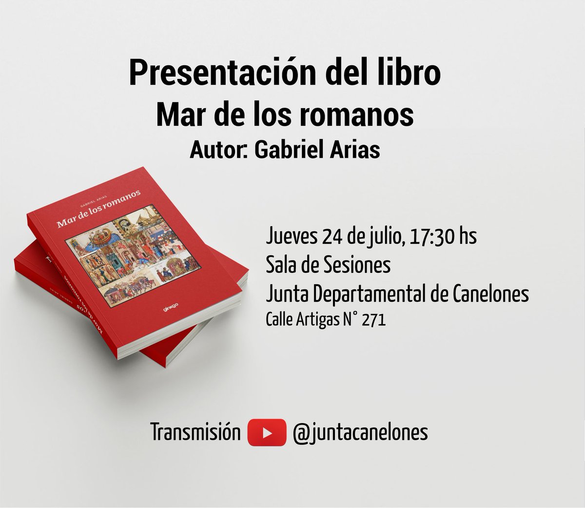 📔Presentación del libro Mar de los romanos
Autor: Gabriel Arias.

Mar de los Romanos es una colección de relatos históricos que te sumerge en el medievo italiano, ambientado en las vibrantes regiones de Sicilia, Umbría, Liguria y Toscana. 

Jueves 24 de julio, 17:30 hs