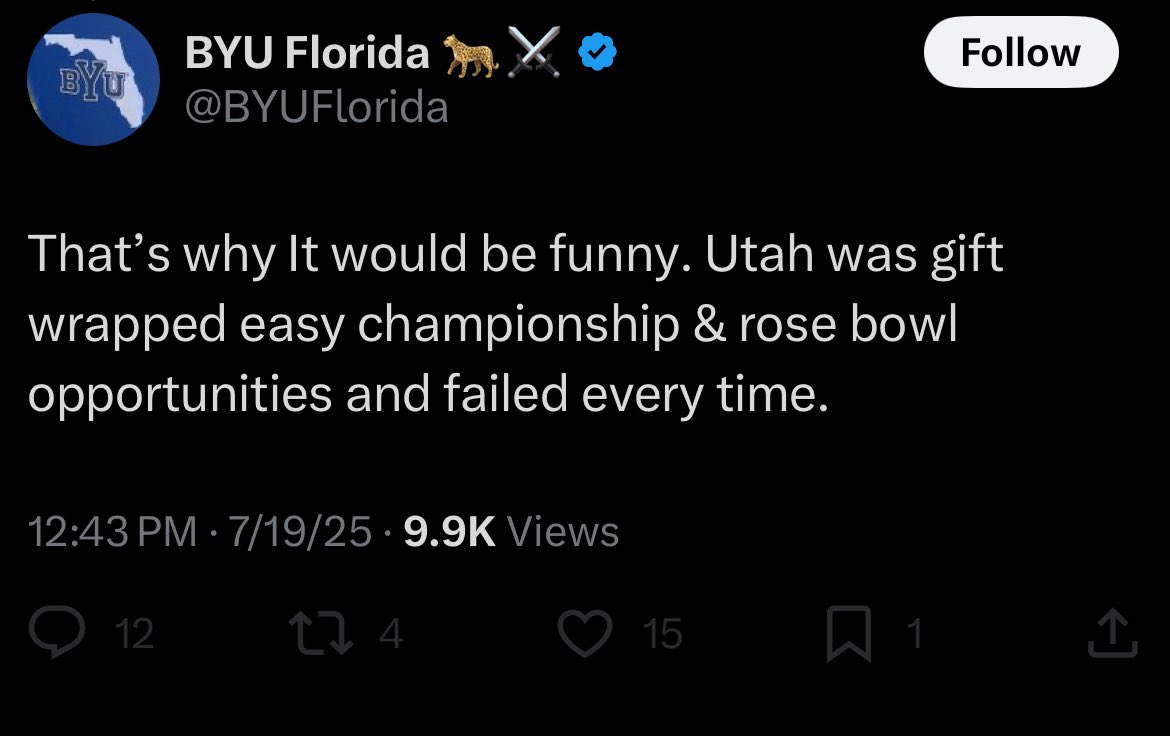 This is probably the most faded take between BYU &amp; Utah twitter.

Utah had to recruit against Oregon &amp; USC in the Pac-12, they were always at a disadvantage with resources and star power.