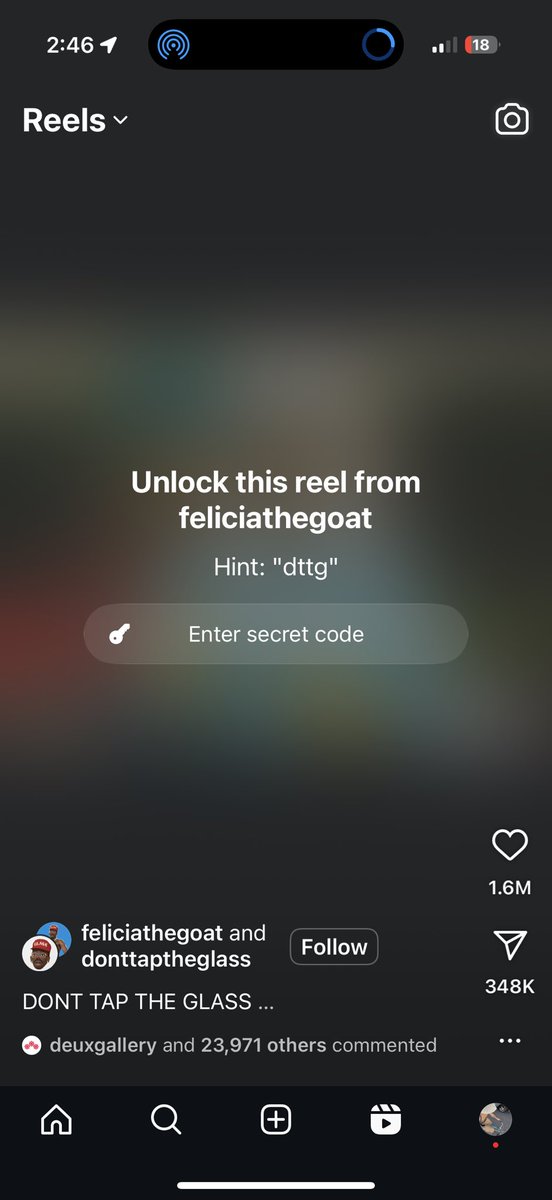 quinnslcm's tweet image. first time I’ve seen this feature to ‘unlock’ content on Instagram reels
