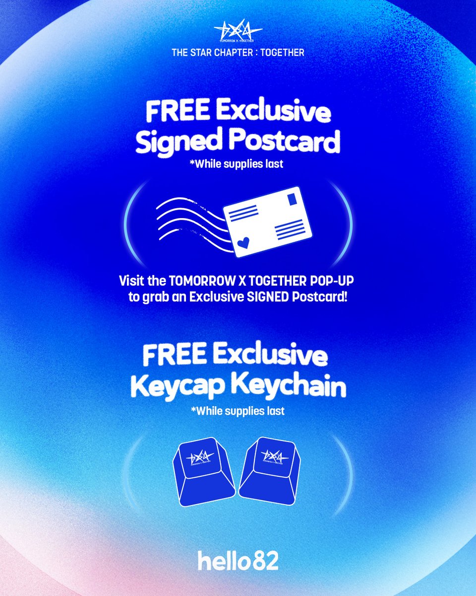 hello82official's tweet image. These Exclusive Activities are best enjoyed TOGETHER ๐ซ
MOA, light up your next chapter at the TOMORROW X TOGETHER POP-UP โจ
๐๏ธ 7/25 - 7/27 | 10AM - 4PM (Local Time)
๐ @hello82LA
๐ @hello82NYC
๐ @hello82ATLANTA
๐ @hello82SANDIEGO
@TXT_bighit
#TXT #TOMORROW_X_TOGETHERโฆ
