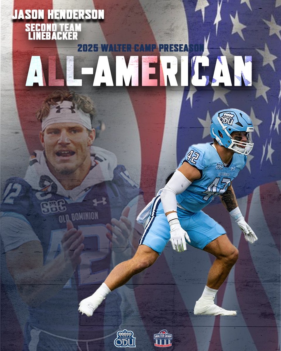 WalterCampFF's tweet image. In case you missed it - the nation's oldest All-America team has selected its 2025 Preseason All-Americans.
Did you know: Jason Henderson was ODU's first Walter Camp FBS All-American in 2023