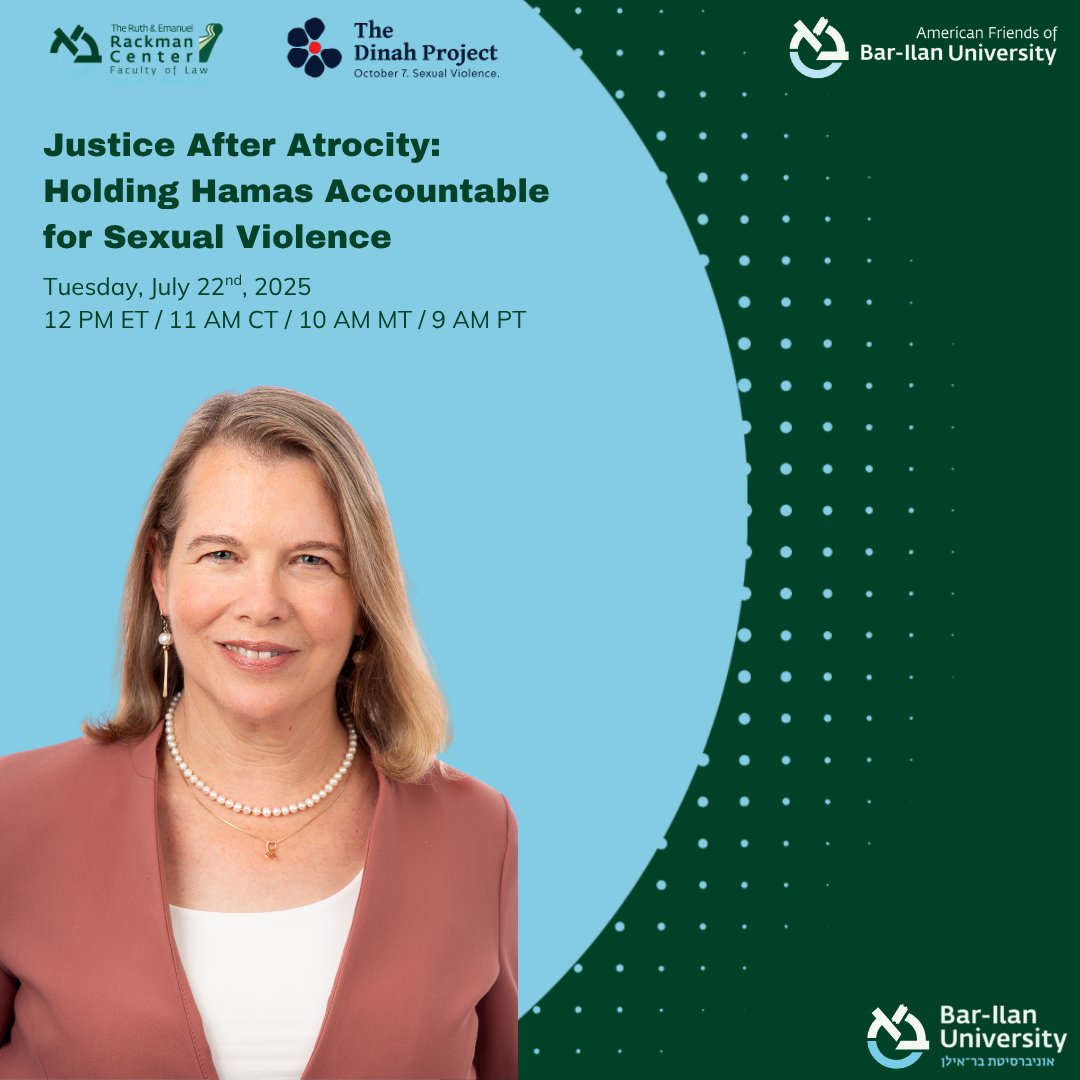 Northern California AJC (@ajcnorcal) on Twitter photo Justice After Atrocity: Holding Hamas Accountable for Sexual Violence
Prof. <a href="/KaddariRuth/">Ruth Halperin-Kaddari</a> will present the findings of <a href="/thedinahproject/">The Dinah Project</a>'s groundbreaking new book, A Quest for Justice: October 7 and Beyond- the first official, comprehensive documentation of sexual violence used by Justice After Atrocity: Holding Hamas Accountable for Sexual Violence
Prof. <a href="/KaddariRuth/">Ruth Halperin-Kaddari</a> will present the findings of <a href="/thedinahproject/">The Dinah Project</a>'s groundbreaking new book, A Quest for Justice: October 7 and Beyond- the first official, comprehensive documentation of sexual violence used by