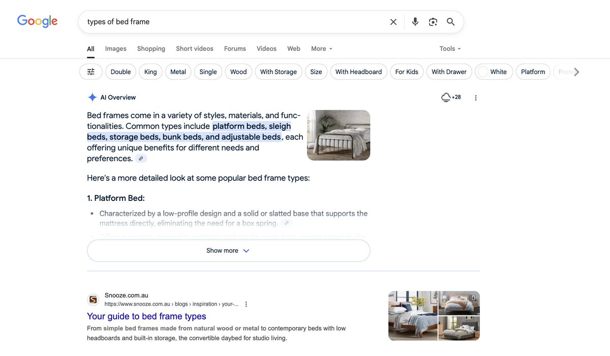 SERPalerts's tweet image. This AI overview format is the worst possible outcome for publishers, it only benefits Google.
1. The answer displays prominently at the top with citations only visible once clicked (unlikely)
2. No impressions show in GSC after the search - decoupling concerns mitigated