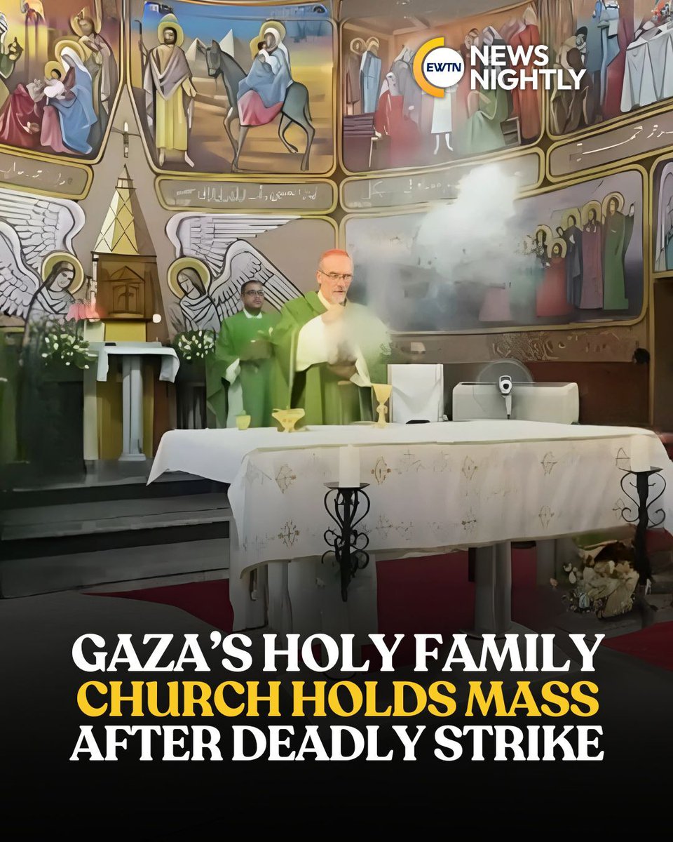 EWTNNewsNightly's tweet image. In a powerful display of resilience, faith, and trust in God, parishioners at the Holy Family Church in Gaza gathered to celebrate Sunday Mass — led by the Latin Patriarch of Jerusalem, Cardinal Pierbattista Pizzaballa. Cardinal Pizzaballa spent the entire weekend in Gaza,…