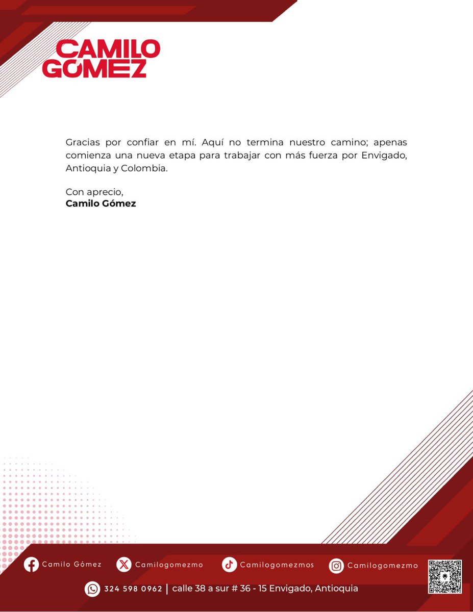 Hoy cierro un capítulo como concejal de Envigado, pero no me despido. Con el corazón lleno de gratitud y compromiso, asumo el reto de trabajar con más fuerza por nuestra tierra. Este es solo el comienzo de una nueva etapa para seguir sirviendo con amor, por Evg, Antioquía y Col