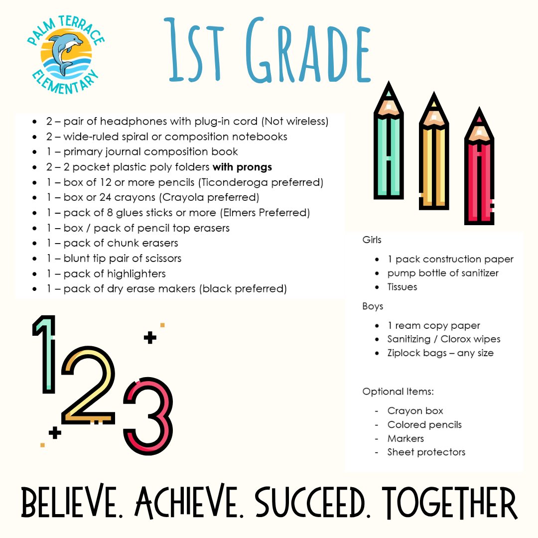 Dolphin families,

Linked below you will find classroom supply lists for the 25-26 SY. We have also included pictures of the supply lists below as well. 

canva.com/design/DAGqjOD…

We look forward to seeing all of our Dolphin families at Meet the Teacher on Friday 8/8 9:00-10:30