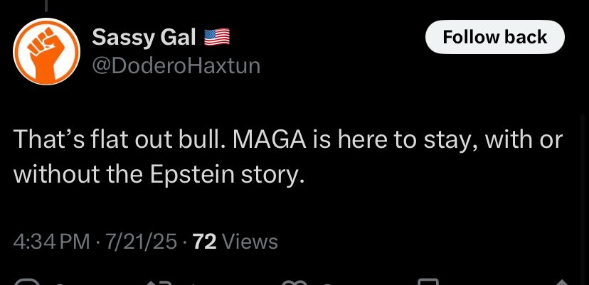 ItsJuliansRum's tweet image. Wrong. The genius of “Epstein hoax” is Trump has effectively made it a key voting issue at midterms. And every day he breathes more life into it.
If he does nothing about it before midterms then MAGA will suffer at the polls because it’s very important to MAGA voters like me.