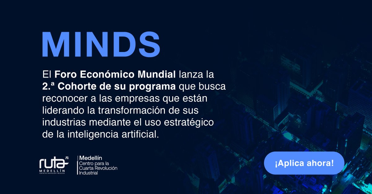 Ruta N (@ruta_n) on Twitter photo #Convocatoria | ¿Tu empresa está liderando con IA? 🌐
El #C4IRMedellin, como embajador para Latam de la convocatoria MINDS del <a href="/wef_es/">Foro Económico Mundial</a>, abre la puerta para que las soluciones en IA de nuestra ciudad brillen en el escenario global. 🌍
📝 Aplica: bit.ly/4o0ekb0 #Convocatoria | ¿Tu empresa está liderando con IA? 🌐
El #C4IRMedellin, como embajador para Latam de la convocatoria MINDS del <a href="/wef_es/">Foro Económico Mundial</a>, abre la puerta para que las soluciones en IA de nuestra ciudad brillen en el escenario global. 🌍
📝 Aplica: bit.ly/4o0ekb0