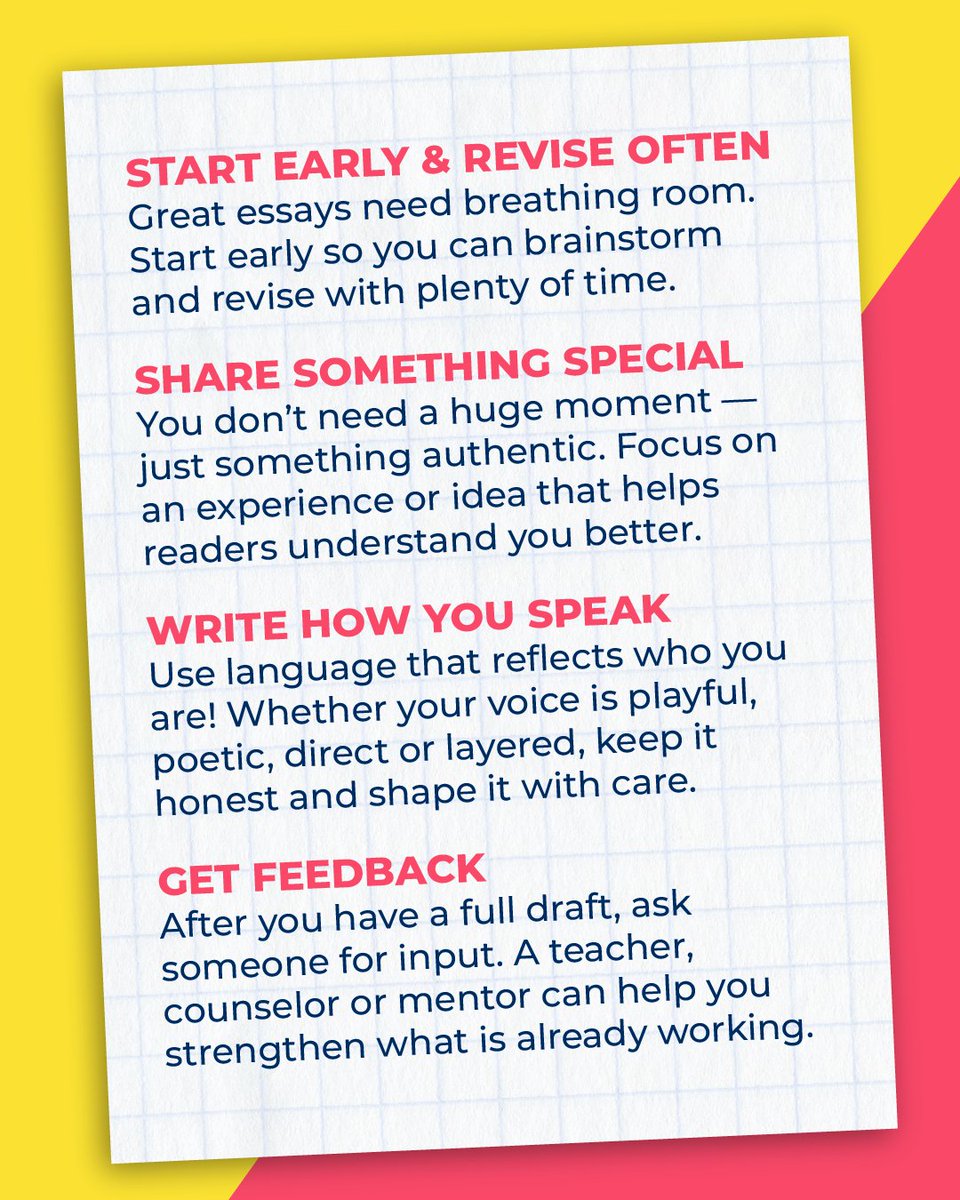 ACTStudent's tweet image. Ready to make your college application stand out? Your essay is your moment to shine ✨ Get the guide that helps you apply with purpose, power, and personality: hubs.ly/Q03y80W_0