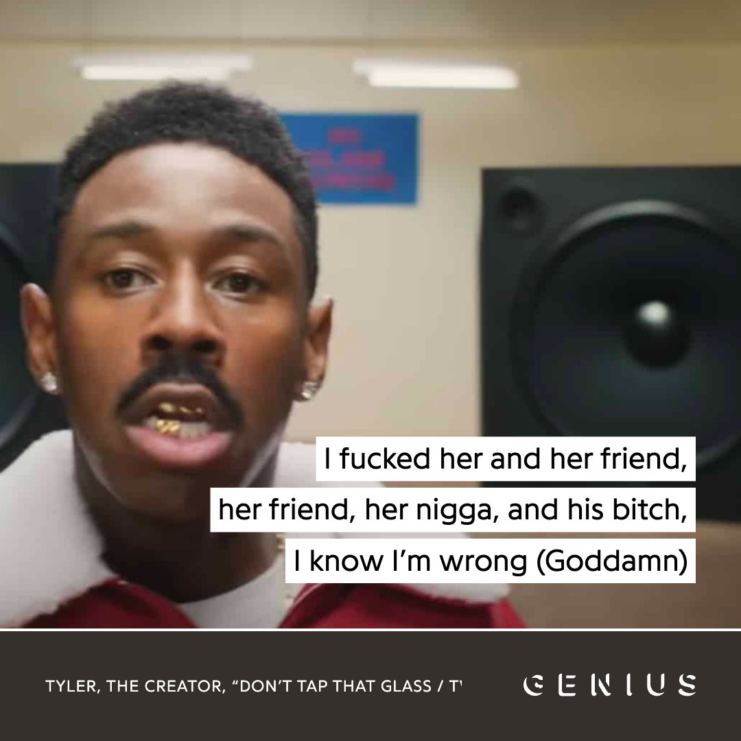 Genius's tweet image. what’s your favorite verse from #tylerthecreator’s ‘don’t tap the glass’ 👇🗣️