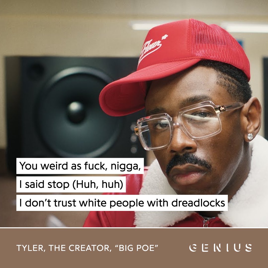 Genius's tweet image. what’s your favorite verse from #tylerthecreator’s ‘don’t tap the glass’ 👇🗣️