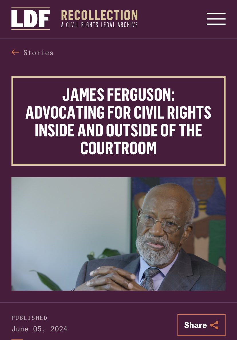 Sharon D. Johnson (@sdjohnson515) on Twitter photo RIP Attorney James Ferguson
🤲🏾🕊️🔔
A beautiful, substantive account of Ferguson's life & work published last month by <a href="/NAACP_LDF/">Legal Defense Fund</a>:
ldfrecollection.org/stories/james-… RIP Attorney James Ferguson
🤲🏾🕊️🔔
A beautiful, substantive account of Ferguson's life & work published last month by <a href="/NAACP_LDF/">Legal Defense Fund</a>:
ldfrecollection.org/stories/james-…