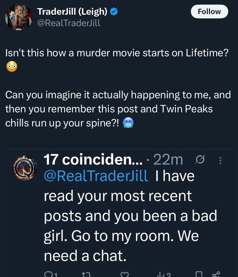 She blocked me. Fair. She’s been going through a lot lately and I may of been a little too crass. The downfall of being an anon sometimes. We fight on, gentleman.

That one was on me. 🫡