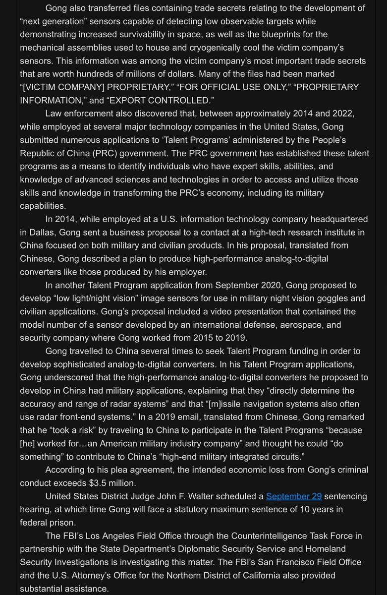 BillMelugin_'s tweet image. It’s a long read, but this is a WILD press release from @USAttyEssayli office re: the prosecution of a dual US/Chinese citizen in SoCal who stole trade secret technology developed for use by the U.S. military to detect nuclear missile launches, transferring 3,600+ files to USBs.