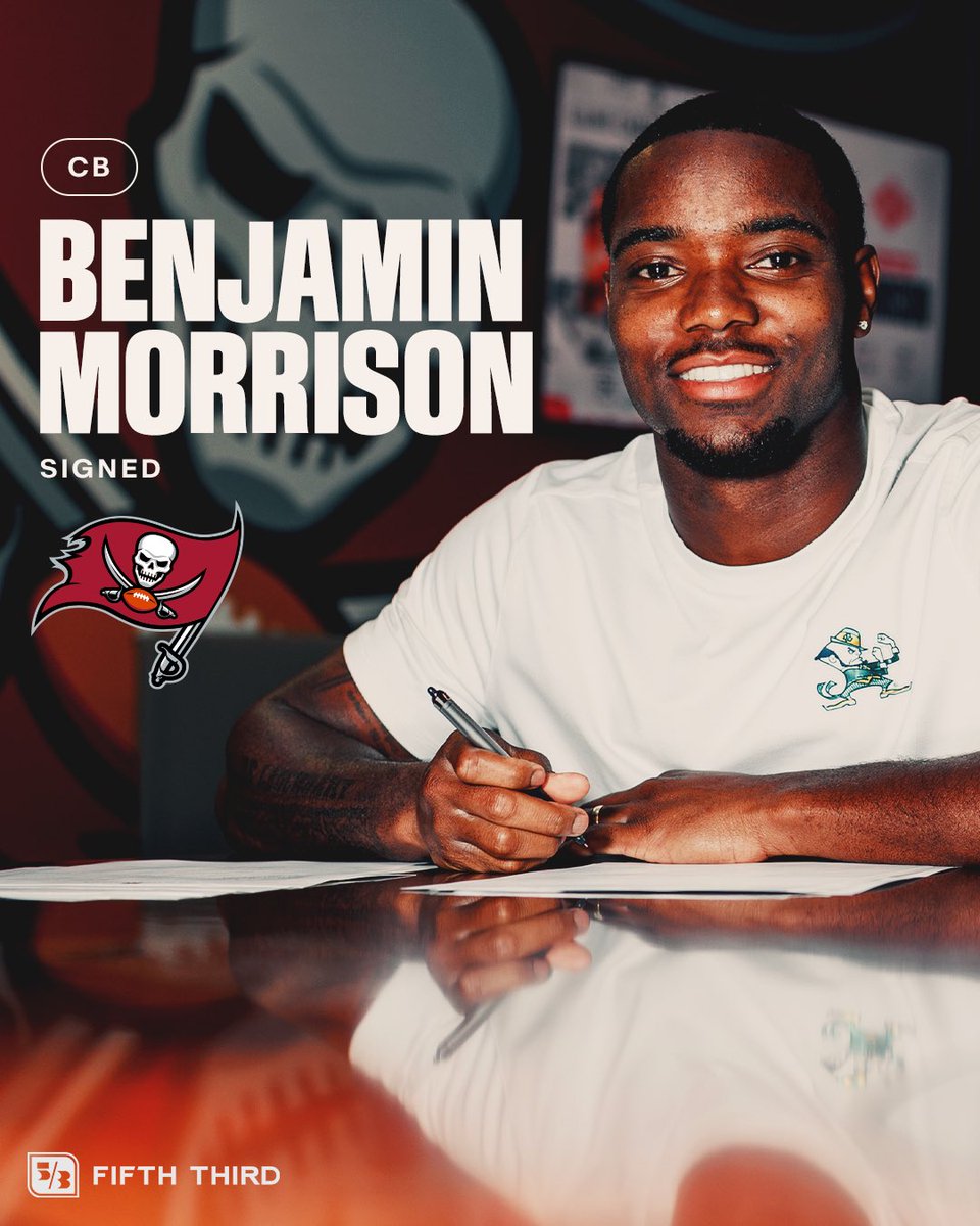 Tyler Horka (@tbhorka) on Twitter photo From the <a href="/Buccaneers/">Tampa Bay Buccaneers</a>: Former Notre Dame cornerback Benjamin Morrison has officially signed his rookie contract with Tampa Bay. From the <a href="/Buccaneers/">Tampa Bay Buccaneers</a>: Former Notre Dame cornerback Benjamin Morrison has officially signed his rookie contract with Tampa Bay.