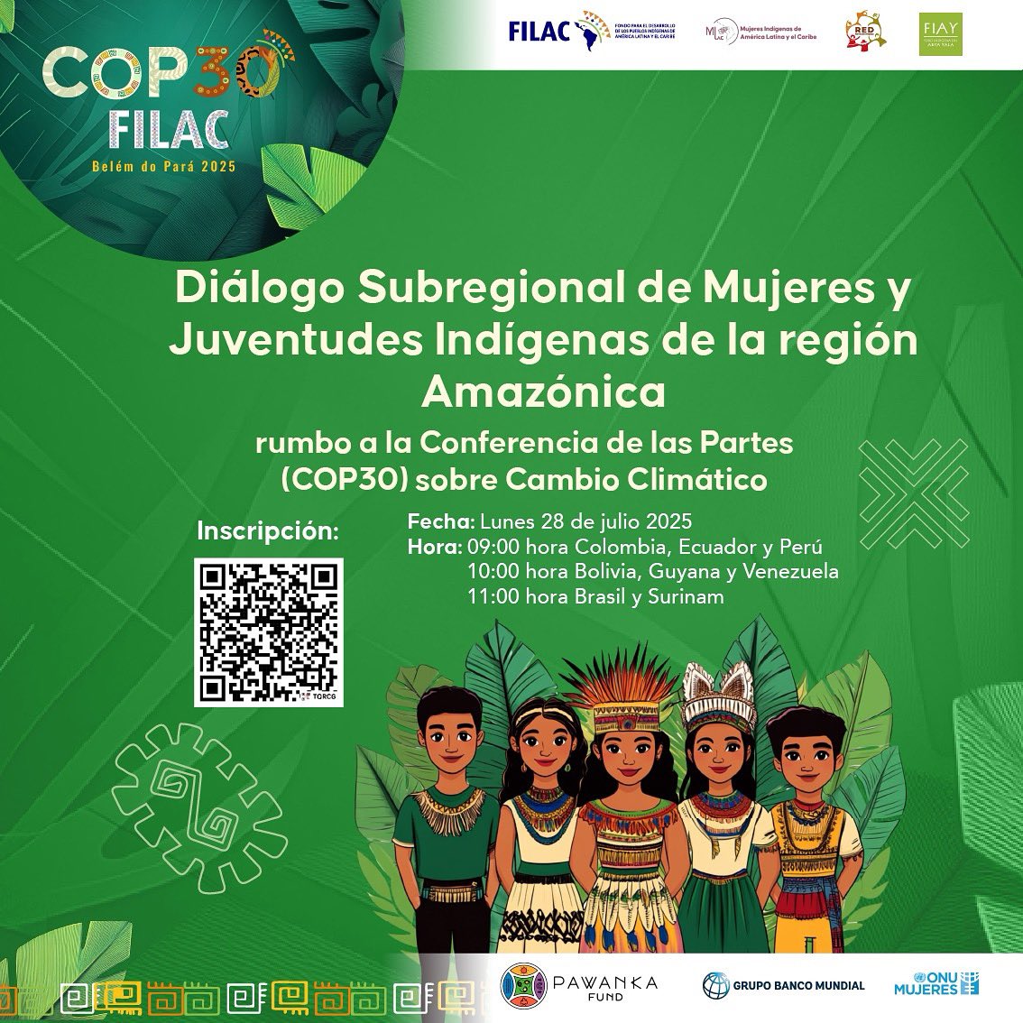 Rumbo a la COP30: Mujeres y Juventudes Indígenas de la región Amazónica toman la palabra.

Desde sus territorios, saberes y luchas, mujeres y juventudes indígenas de Brasil, Bolivia, Colombia, Ecuador, Guyana, Perú, Surinam y Venezuela se reúnen el lunes 28 de julio en un diálogo