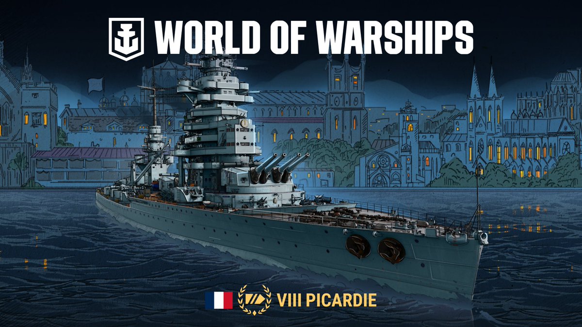 WorldofWarships's tweet image. She’s back—and she brought all the guns.
Picardie, the French Tier VIII battleship with sixteen main battery guns, is making her return! Based on early 20th-century design ambitions, she trades big shells for more shells, hammering enemies with volume over brute force.