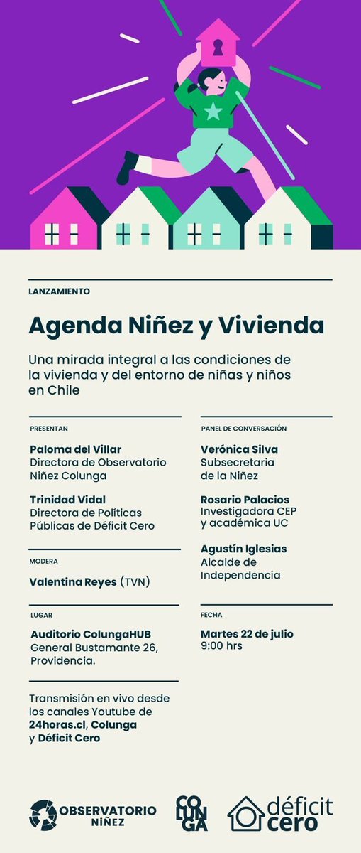 El CEP (@cepchile) on Twitter photo 👀 MAÑANA | 9:00 hrs. | Nuestra investigadora CEP, Rosario Palacios, participará en el lanzamiento de la "Agenda niñez y vivienda". Organizan Observatorio Niñez de <a href="/fundcolunga/">Fundación Colunga</a> y <a href="/deficitcero/">Déficit Cero</a>.
> Más información e inscripciones aquí: ow.ly/Oshs50WsTjw 👀 MAÑANA | 9:00 hrs. | Nuestra investigadora CEP, Rosario Palacios, participará en el lanzamiento de la "Agenda niñez y vivienda". Organizan Observatorio Niñez de <a href="/fundcolunga/">Fundación Colunga</a> y <a href="/deficitcero/">Déficit Cero</a>.
> Más información e inscripciones aquí: ow.ly/Oshs50WsTjw