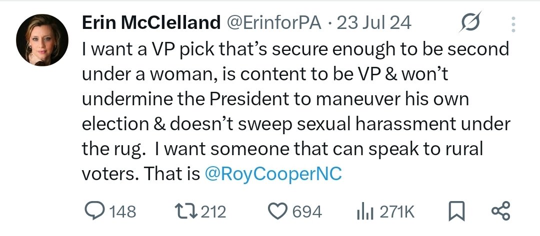 Funny that a year ago Stacy Garrity's opponent Erin McClelland had posted this in regards to who she had hoped Kamala Harris would pick for VP. 

Shapiro covering up sexual harassment is no secret!

<a href="/PAGOP/">PA GOP</a> <a href="/GarrityForPA/">Stacy Garrity</a>
