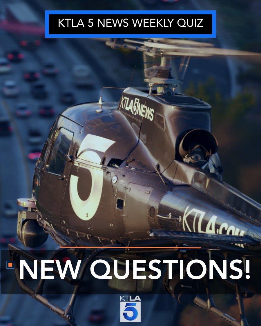 KTLA's tweet image. NEW WEEK, NEW QUESTIONS? How closely have you been following local news? Test your knowledge with the weekly KTLA 5 News Quiz: ktla.secondstreetapp.com/KTLA-Weekly-Ne…