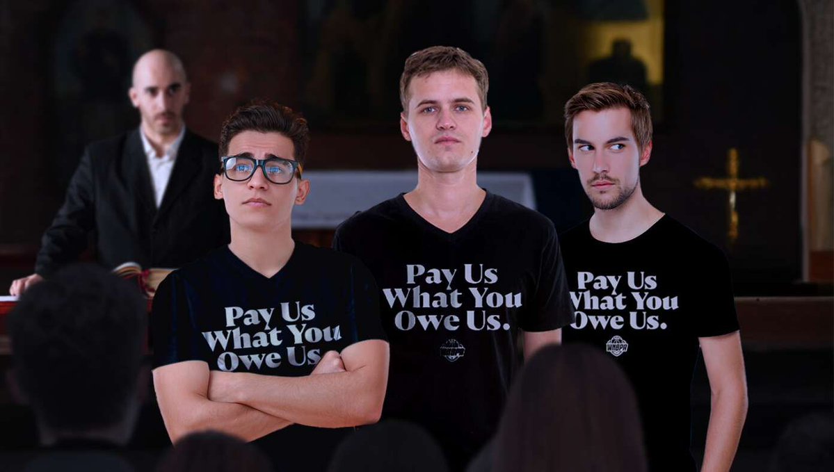 TheBabylonBee's tweet image. Youth Pastors Show Up To Church In 'Pay Us What You Owe Us' Shirts buff.ly/hwJYhS2