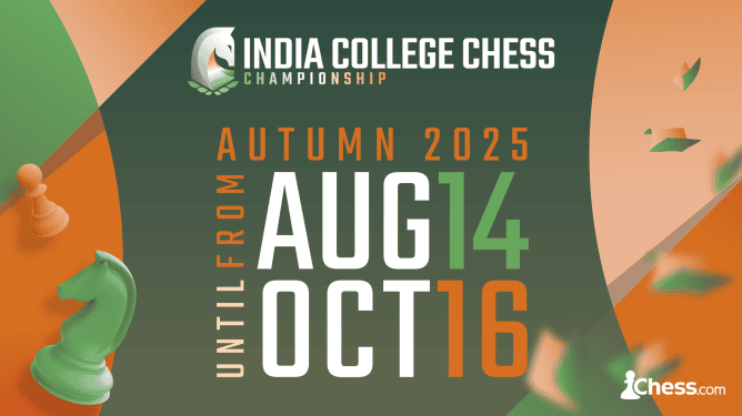 chesscom_in's tweet photo. 🎓♟ India College Chess Championship: Autumn 2025 (ICCC) is here! 🇮🇳
Third edition, ₹15L prize pool, and premium https://t.co/tAnKUdnUdi memberships!
Starting August 14, registrations open for all Indian college students: https://t.co/ICWKFCFAxC
#CollegeChess https://t.co/xTyJcvJCvR