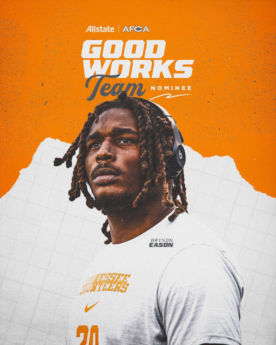 Vol_Football's tweet image. 👏 @EasonBryson has been named a Good Works Team Nominee!
@WeAreAFCA | #GBO 🍊