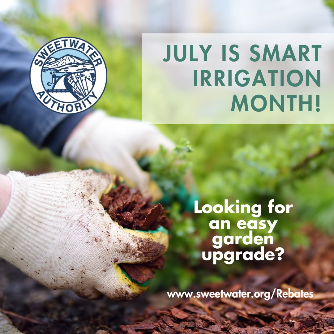 Looking for an easy garden upgrade?
Add mulch! 🌿 It not only beautifies your landscape, but also helps control weeds, prevents soil erosion, and keeps your soil moist by reducing evaporation.

💧 Check out sweetwater.org/Rebates for all available rebates!