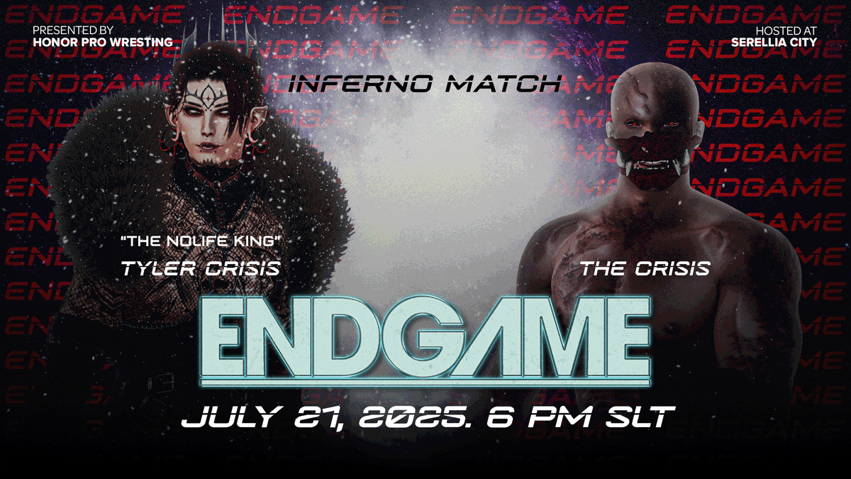Honor Pro Wrestling: ENDGAME Night One launches at 6PM SLT featuring Tyler Crisis, The Crisis, Raine Bo, Foxy Beth, Ray Jefferson, Varka Kai, Taizo Yamaguchi, Escarlata, Sylvia Knux, Isabel Dred, Rosey Scott, Strikira, and Roahm Whitesong. 

maps.secondlife.com/secondlife/Ser…