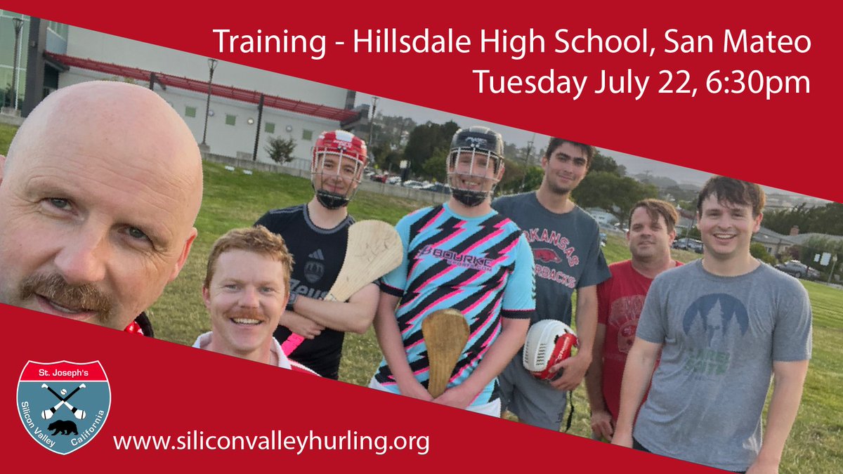 #Hurling training continues at Hillsdale High School, San Mateo, on Tuesday July 22 at 6:30pm. All welcome
<a href="/officialgaa/">The GAA</a>  <a href="/GAA_USA/">USGAA</a>  <a href="/SanFranciscoGAA/">SanFranciscoGAA</a>
