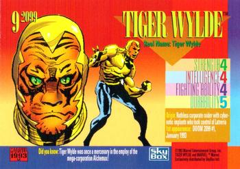 AustinGorton's tweet image. Card 9-2099: Tiger Wylde

Did any letter get more of a boost in the 90s than "Y"?

I like how this guy's head looks like someone stuffed a tiger into one of those metal condom helmets that were all the rage back then.

Scans via @tradingcarddb
#TradingCardADay #MU4 #Marvel2099