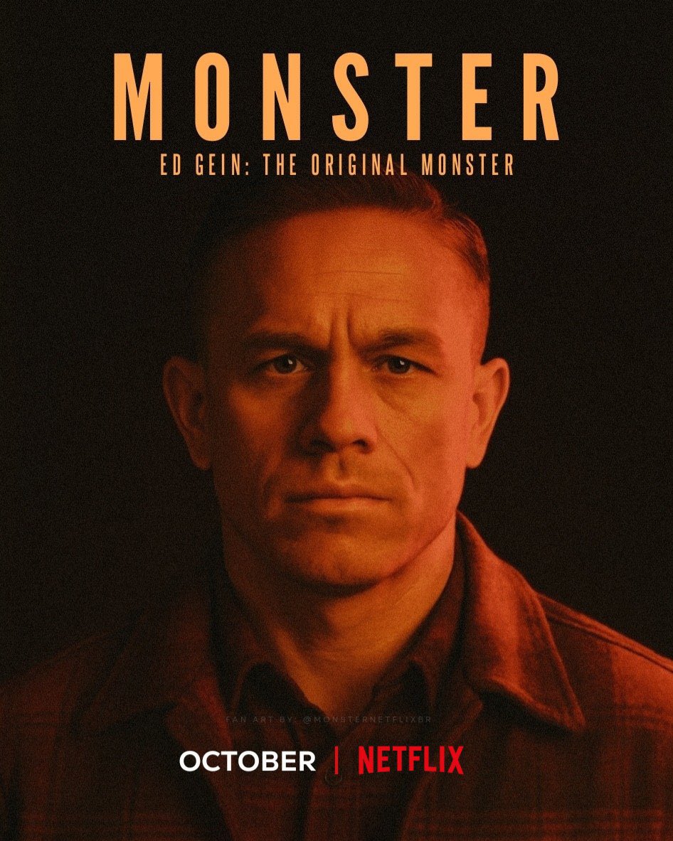 AHSZone's tweet image. Ryan Murphy confirmed that “The Original Monster” premieres on Netflix in October!
The third installment of the “Monster” true crime franchise focuses on influential serial killer Ed Gein and stars Charlie Hunnam, Lesley Manville, Tom Hollander, Laurie Metcalf, and Addison Rae.