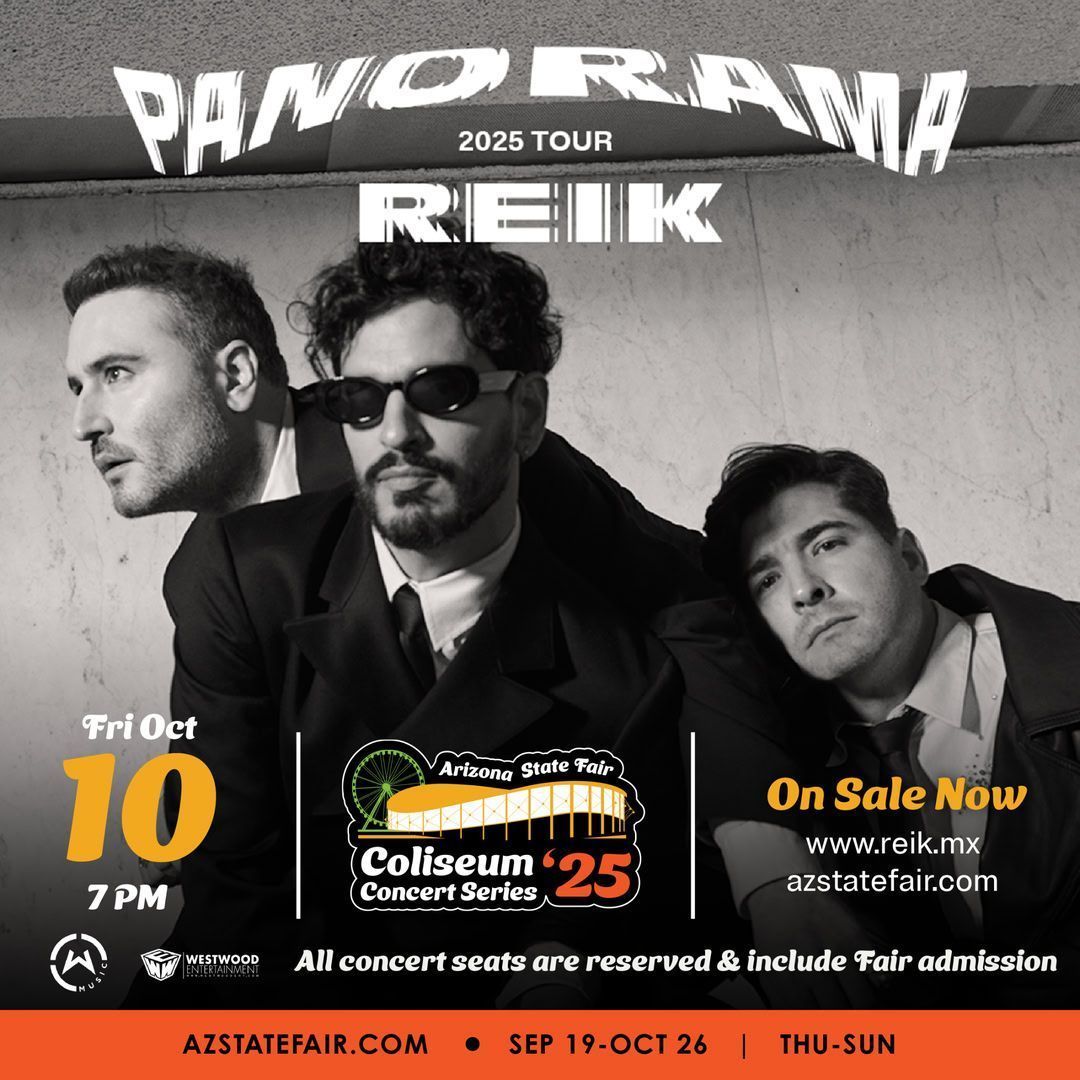 📣 ¡CONFIRMADO! <a href="/reikmx/">REIK</a> llega a la Feria Estatal de Arizona 🎤 Vé a REIK en vivo en el Veterans Memorial Coliseum - tu boleto incluye la entrada a la Feria 🎡 🎟️ ¡Ya a la venta! Etiqueta a quien vas a llevar ➡️ #REIKEnLaFeria #FeriaArizona2025