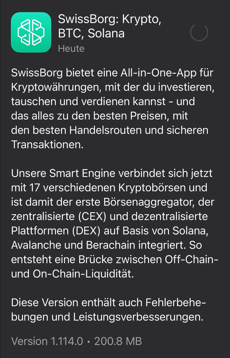 🇩🇪 Jetzt updaten: Neue App-Version.

🇬🇧 Update now: new app version available.
 
🔹 V 1.114.0

➡️ swissborgtribe.ch/app

#iOS @SwissBorg #SwissBorgDE