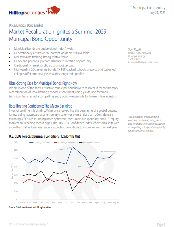 tomkozlik's tweet image. Our new report: Market Recalibration Ignites a Summer 2025 Municipal Bond Opportunity. Municipal bonds are undervalued—don’t wait. @HTS_Financial. hilltopsecurities.com/municipal_comm…