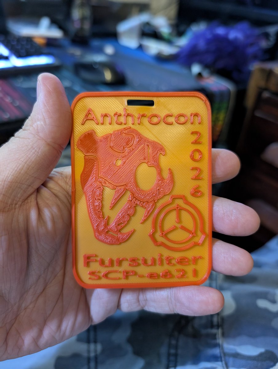 WTRsausage's tweet image. Small test print of the SCP lion skull badge. Needs to be bigger and thicker.
