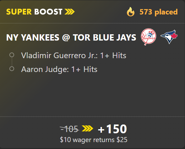 PlusBoosts's tweet image. bet365: Super Boost - Judge & Vlad 1+ Hits EACH
Boosted to: +150
EV: 💹 14%
Nice super boost today from the b3
I'd max up to 2.5u