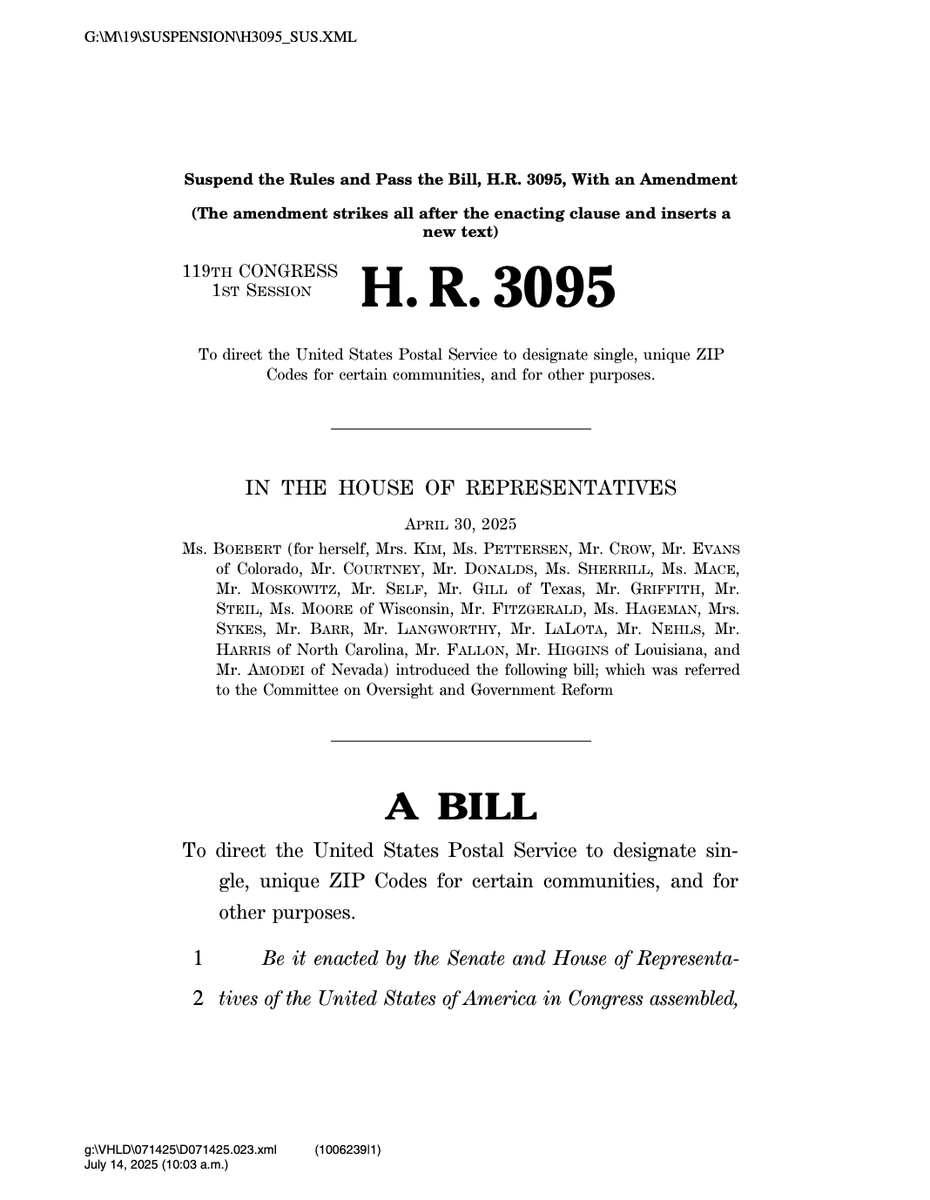 AnthonyAdragna's tweet image. House is about to vote on creating a whole bunch of new zip codes.
docs.house.gov/billsthisweek/…