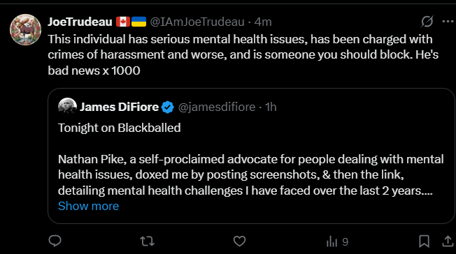 jamesdifiore's tweet image. I have no criminal record, an updated mental health assessment that does not reflect what you are referring to, and has no interest in your ignorant version of events.
I'm happy to report your post is now in the pile of evidence I have compiled in my lawsuit against Nate Pike.
