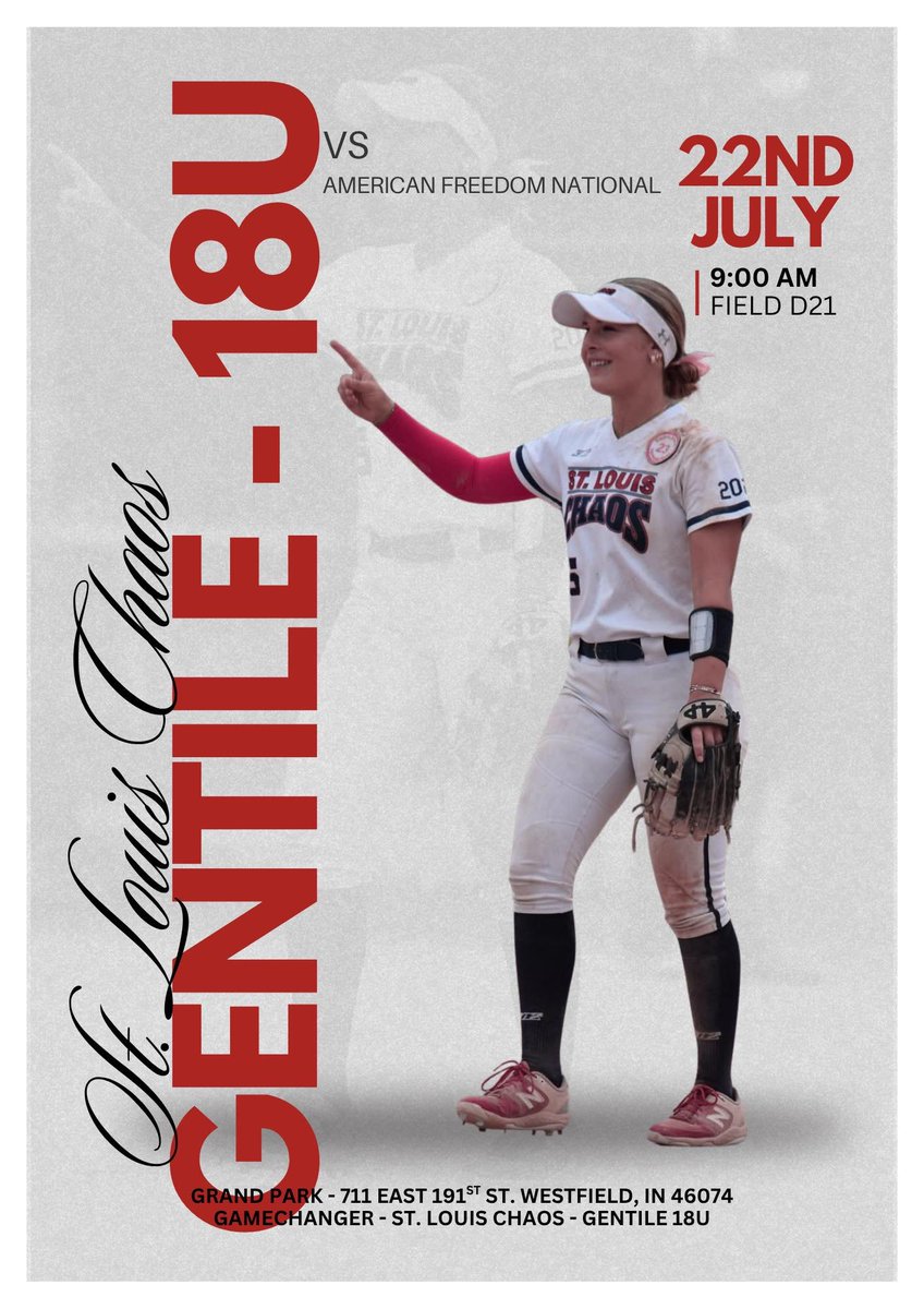 St. Louis Chaos 18U-Gentile (@stlchaos18u) on Twitter photo Next game at The Alliance Nationals in Indy is Tuesday 7/22 at 9:00 am. If you can't be there in person catch us on GC at "St Louis Chaos Gentile 18u" for live video stream and game stats. #ChaosUKnow <a href="/StLChaos/">StL Chaos</a> <a href="/thealliancefp/">The Alliance Fastpitch</a> <a href="/ExtraInningSB/">EXTRA INNING SOFTBALL</a> <a href="/BallGirlSports/">BallGirlSports</a> <a href="/CoastRecruitsSB/">Coast Recruits š„</a> Next game at The Alliance Nationals in Indy is Tuesday 7/22 at 9:00 am. If you can't be there in person catch us on GC at "St Louis Chaos Gentile 18u" for live video stream and game stats. #ChaosUKnow <a href="/StLChaos/">StL Chaos</a> <a href="/thealliancefp/">The Alliance Fastpitch</a> <a href="/ExtraInningSB/">EXTRA INNING SOFTBALL</a> <a href="/BallGirlSports/">BallGirlSports</a> <a href="/CoastRecruitsSB/">Coast Recruits š„</a>