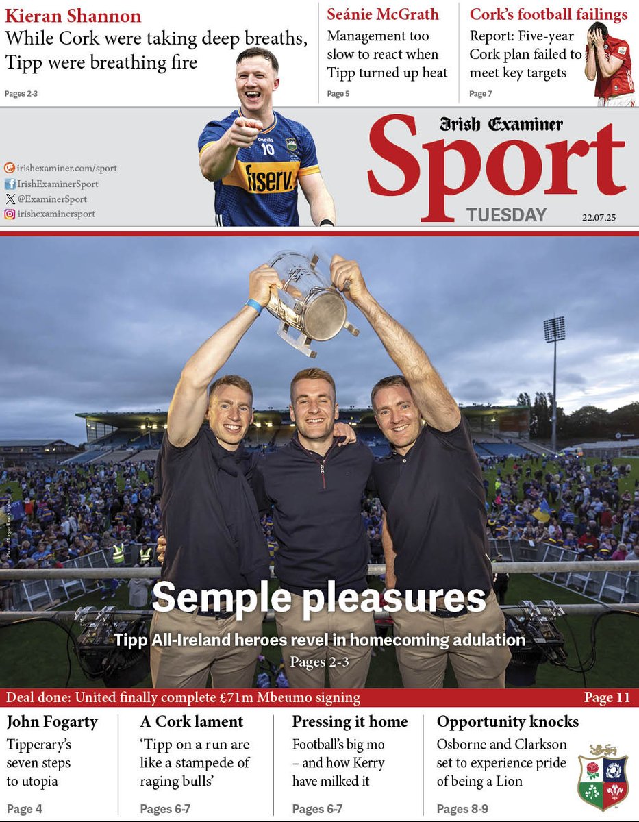 tonyleen's tweet image. Another one off the slate. It’s a @TipperaryGAA world now. Get on board. Tuesday’s @ExaminerSport has a couple of @OfficialCorkGAA laments too.