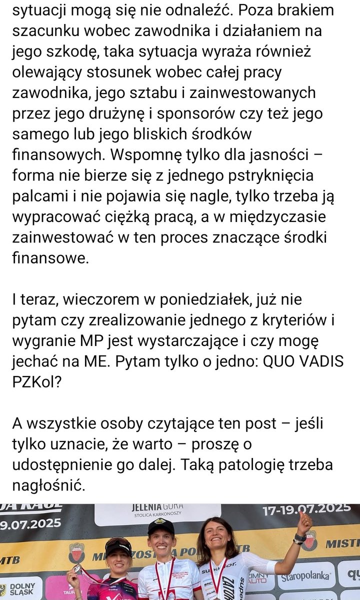 m_turski's tweet image. Porażająca historia z PZKol. Paula Gorycka, po zdobyciu mistrzostwa Polski w cross country, o selekcji na ME. Sposób komunikacji wygląda na komiczny.
Panie @SlawomirNitras, może warto takie patologie ruszyć, niekoniecznie te z pierwszych stron i medialne. Tu się zabija sport.