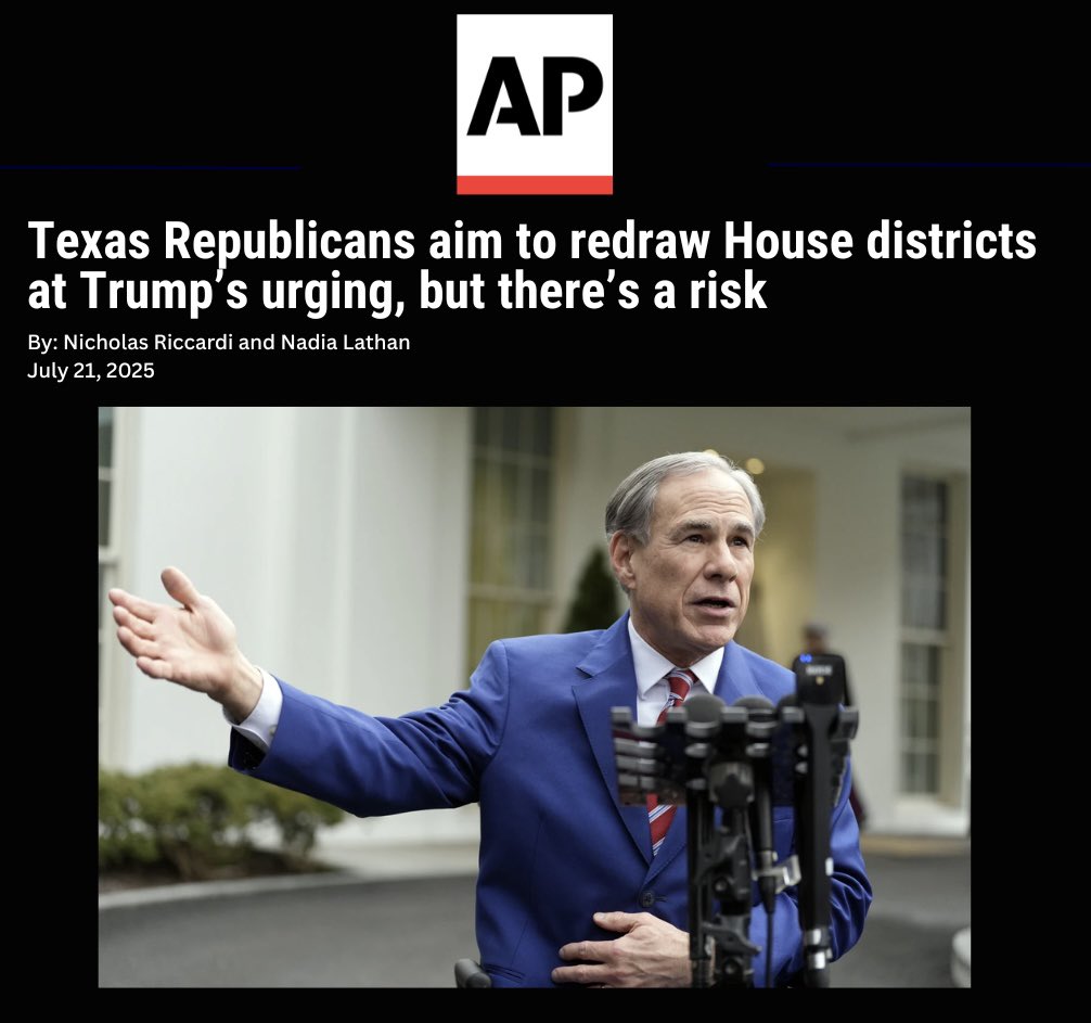 The Texas Legislature convenes today—where Trump and Abbott are pushing a plan to rig our maps before the midterms.

If they succeed, Trump could steal 5 seats and keep the House.

Democrats are prepared to use EVERY tool available to stop them.