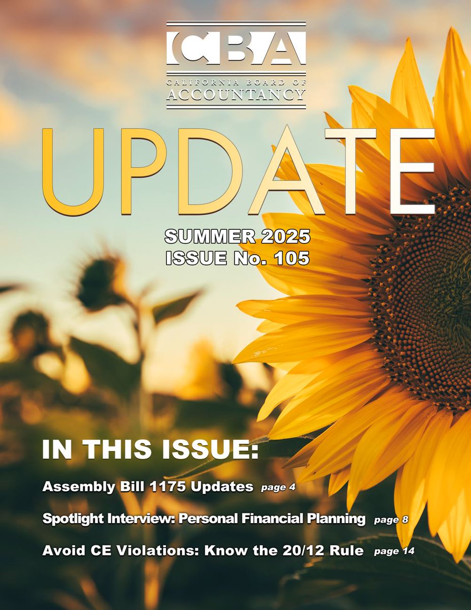 💡 Not currently practicing public accountancy? Renewing your license as inactive could be an option - but there are some important things to know before you do. 📘Read the full article in UPDATE 105 to learn how inactive status works! dca.ca.gov/cba/outreach/u…