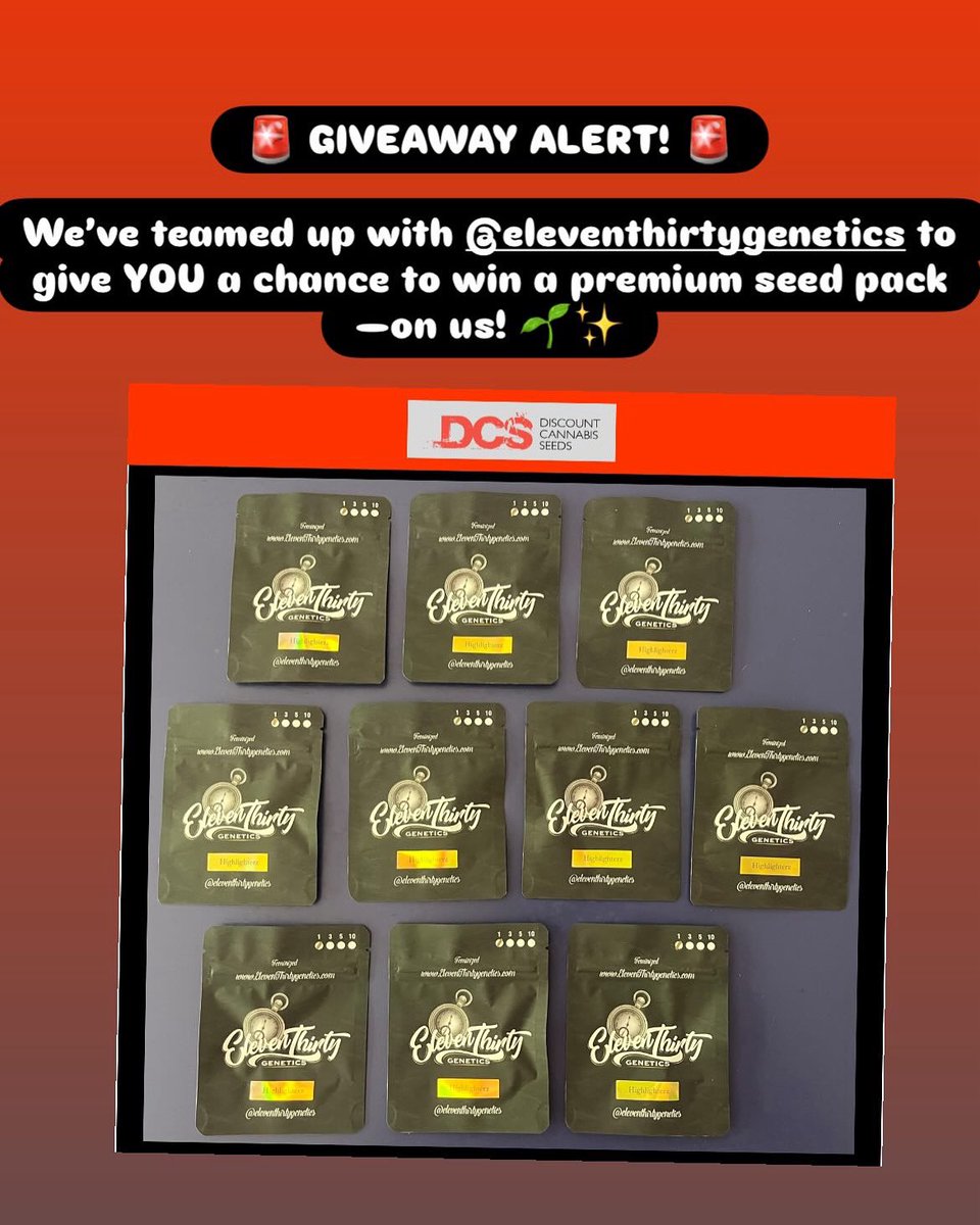 SeedsDiscount's tweet image. 🚨 GIVEAWAY ALERT! 🚨
We’ve teamed up with @ElevenThirtyG to give YOU a chance to win a premium seed pack—on us! 🌱✨
How to Enter:
1️⃣ Follow us: @mollydiscountseeds
2️⃣ Like this post ❤️
3️⃣ Tag 2 grow buddies in the comments
4️⃣ Share to your Story