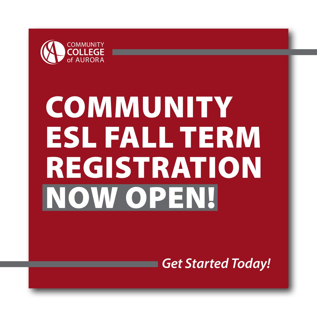 CCAurora's tweet image. Community ESL Fall term registration Now Open! Register using this link before July 31st at 5pm. campusce.net/ccaurora/cours…