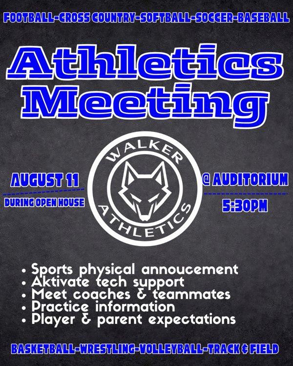 EDWAthletics's tweet image. Welcome back, athletes! This year we will be hosting our athletics meeting during Open House on August 11th 5:30pm in the auditorium.