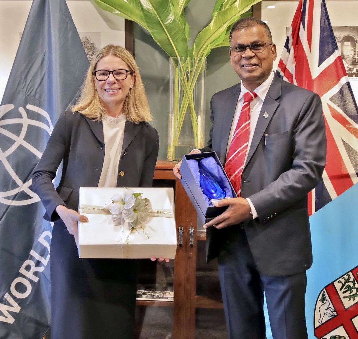 bimanprasad's tweet image. Productive breakfast meeting with World Bank Managing Director of Operations, Ms. Anna Bjerde, during her official visit to Fiji. We discussed development priorities, CWM health project, resilience building, and deepening our partnership to support Fiji’s growth. @WorldBank